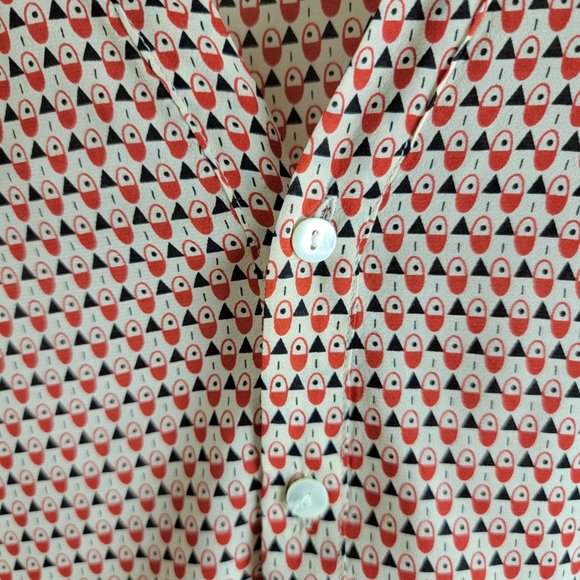 Equipment Geometric Pattern Silk Button Down Shirt Long Sleeve Red size M - Picture 3 of 8